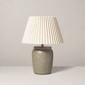 22" Pleated Shade Ceramic Table Lamp Gray/Oatmeal - Hearth & Hand Magnolia
